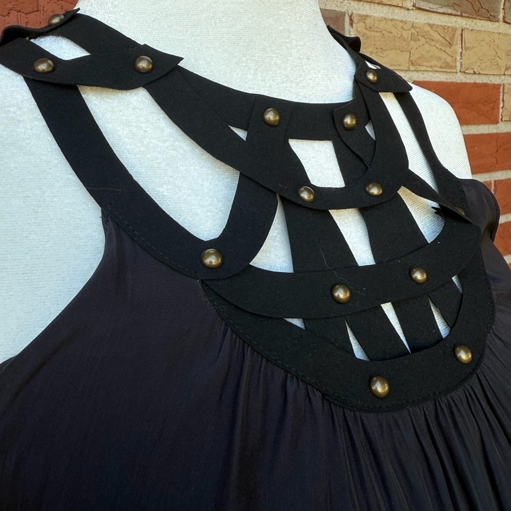 Ramy Brook Ruthie Black Studded Neckline Handkerchief Hem Dress π - Picture 3 of 17